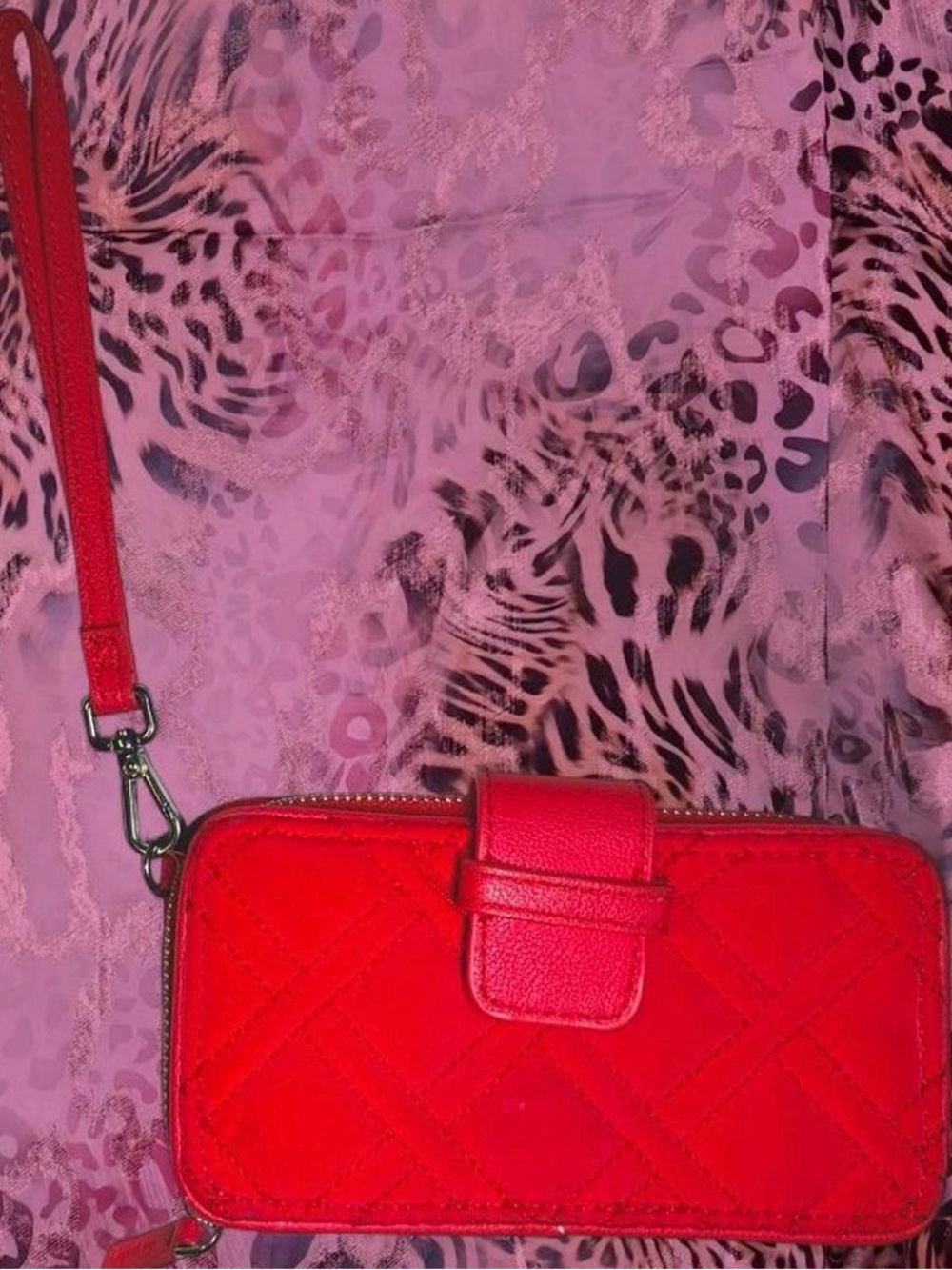 Vera Bradley Bright Red Quilted Wristlet Wallet with Strap